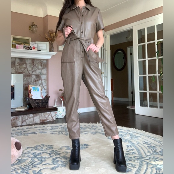 NWOT 7 for All Mankind Vegan Leather Jumpsuit - Picture 11 of 16